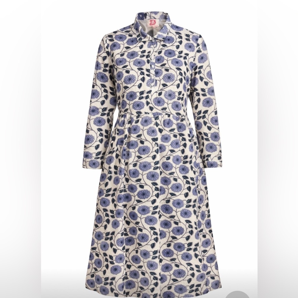 Victoria Dunn Dress XL Blue Purple Floral Shirt Dress Button Front A-Line Cotton